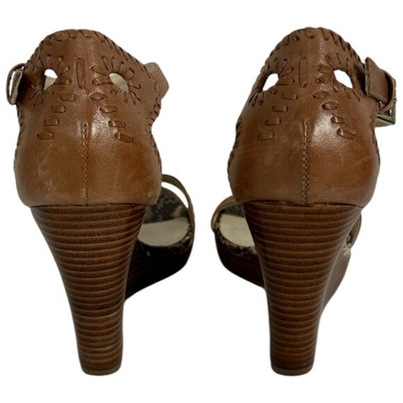 Jack Rogers Brown Wedge Sandals Womens Size 8.5 M Leather Bohemian Brazil Snake - Picture 6 of 16